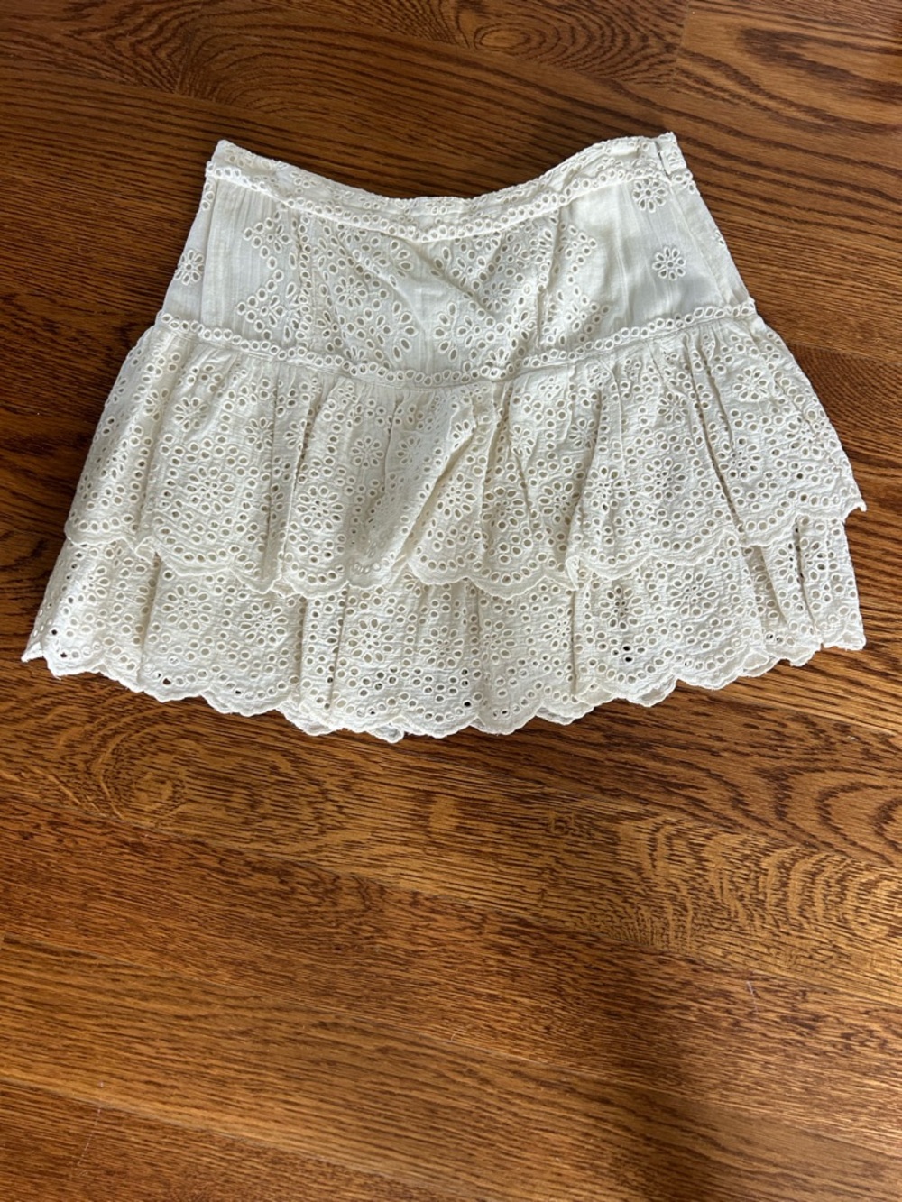 LoveShackFancy Ivory Eyelet Tiered Mini Skirt- Size Small